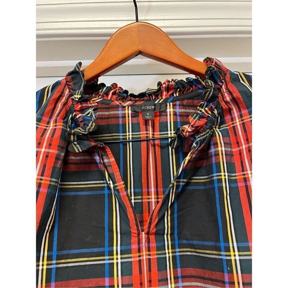 J. Crew Scalloped Neck Stewart Plaid Tartan Holiday Top sz S EUC - Picture 1 of 8